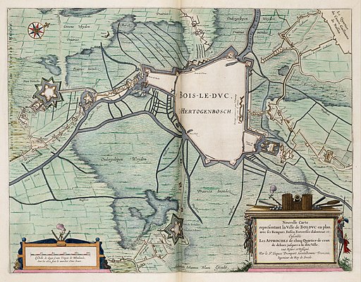 Siege of Den Bosch 1629 - Nouvelle Carte Representant La Ville de Boldvc en plan, avec ses Rempars, Fossez, Forteresses d'alentour, etc (J.Blaeu, 1649)