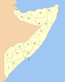 Blank map of Somalia featuring regions (numbered)