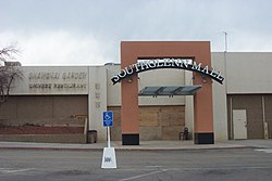 Southglenn Mall's east entrance, boarded up for demolition Southglenn Entrance (Colorado).jpg