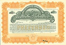 Share certificate of the Studebaker Brothers Manufacturing Company Studebaker Brothers Manufacturing Company 1906.jpg