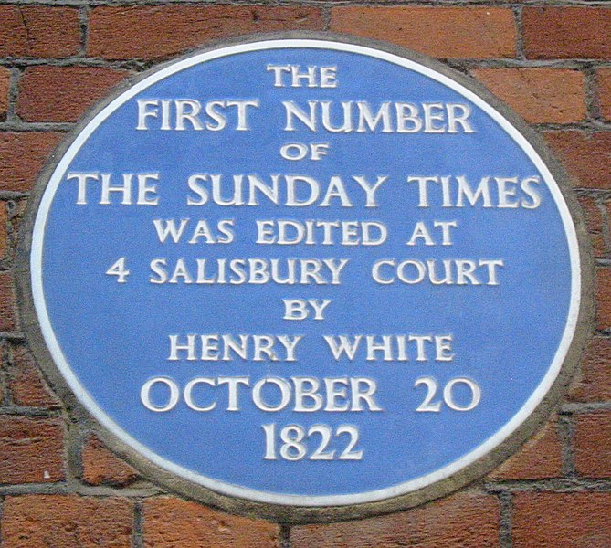 File:Sunday Times plaque London 1822.jpg