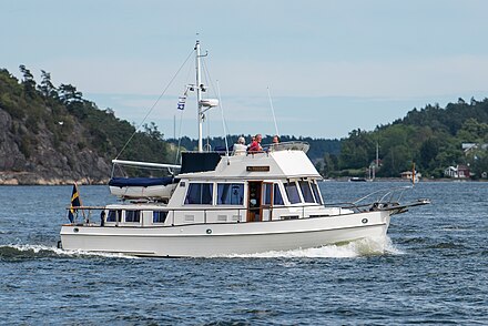 Grand Banks 42-foot (13 m) displacement-hull,  trawler-style motor yacht in 2018