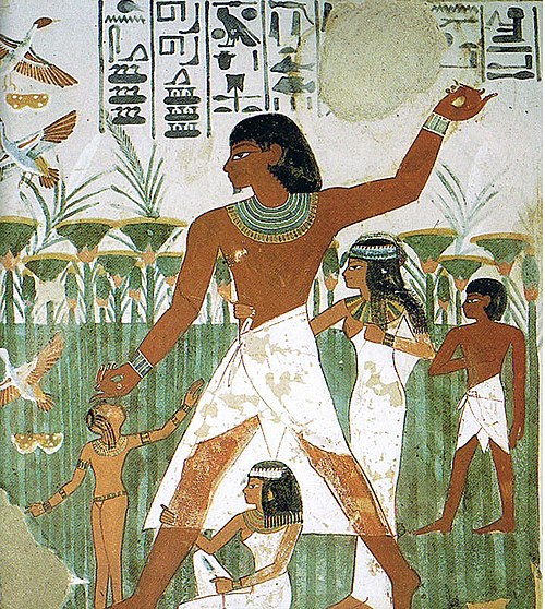 The Tomb of Nakht, from 1500 BC, contains a tilapia hieroglyph just above and to the right of the head of the central tall figure.