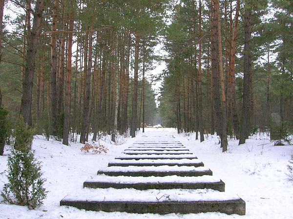 Concrete blocks marking the path of the former railway spur at Treblinka