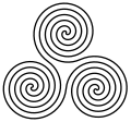 Modern form of triple spiral symbol, based on carvings found at Newgrange tomb, Ireland with three double spirals
