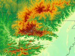 1:1000000 scale digital elevation model (DEM) of the U.S. Interior Highlands