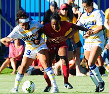 The UC Riverside women's soccer team plays against the USC Trojans in 2014 UC Riverside vs. USC women's soccer (15152591345) (cropped).jpg