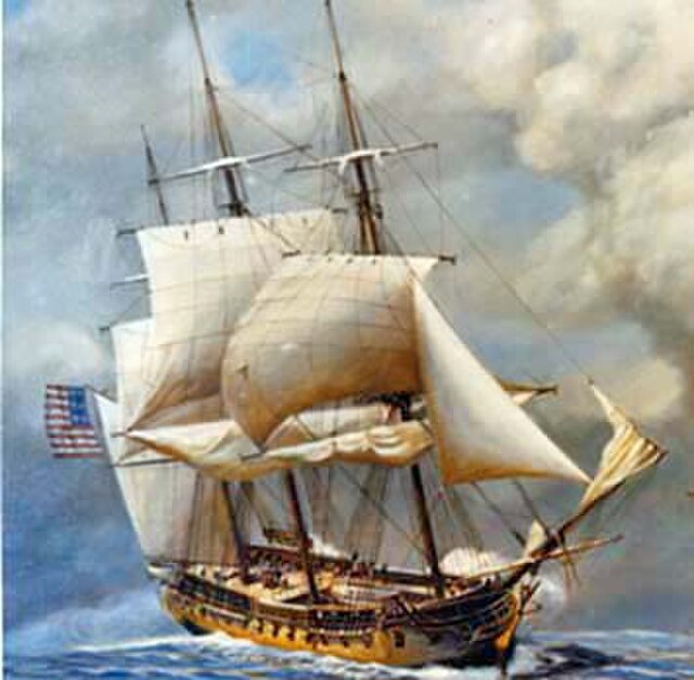 Detail of USS Constellation (from Capture of the French Frigate, L'Insurgente –Watercolor by Admiral John W. Schmidt, 1981)