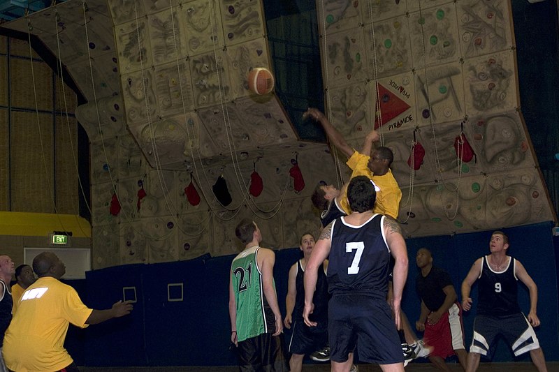 File:US Navy 080822-N-9123L-002 Culinary Specialist 3rd Class Jim Rahmaan, from Fayetteville, N.C., tips-off the start of a basketball game with the Royal Australian Navy during the guided-missile destroyer USS John S. McCain's (DDG.jpg