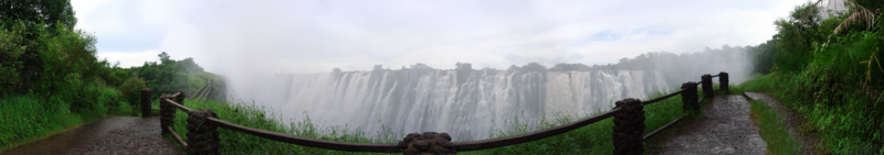 The Victoria Falls (Mosi-o-Tunya), Livingstone, Zambia: A panoramic view from the Zambian side near the Knife-edge bridge