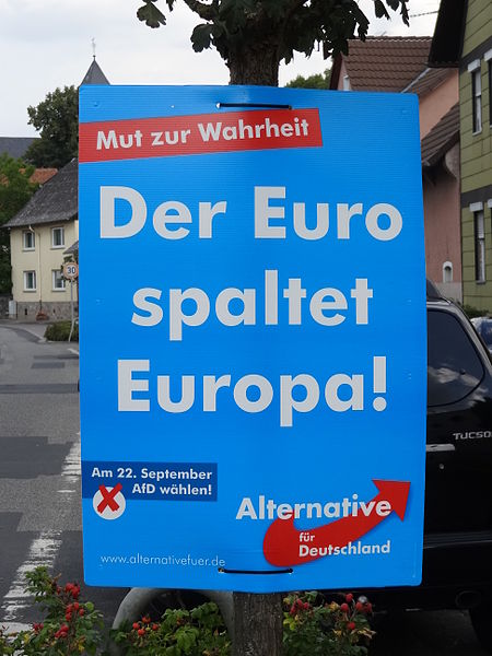 Former "Courage [to stand up] for the truth! The euro is dividing Europe!" tagline on election placard 2013