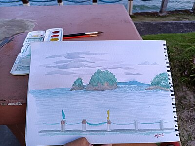 Watercolor painting of Twin Rock islets, Catanduanes