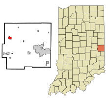 Wayne County Indiana beépített és be nem épített területek Hagerstown Highlighted.svg