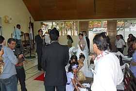 Wedding ceremony at First Baptist Church of Rivas, Baptist Convention of Nicaragua, 2011 Wedding, Nicaragua.JPG