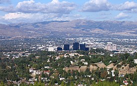 Woodland Hills, California in the foreground, including Warner Center. Woodland Hills vista.jpg