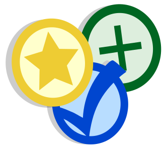 File:Yellow star, blue check, green plus.svg