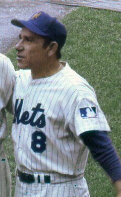 Berra as the Mets' first base coach, 1969