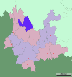 Localização da jurisdição da cidade de Lijiang em Yunnan