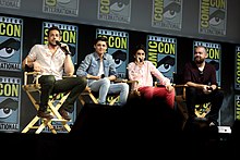 (L:R) Zachary Levi, Asher Angel, Jack Dylan Grazer, and David F. Sandberg promoting Shazam! at the 2018 San Diego Comic Con International Zachary Levi, Asher Angel, Jack Dylan Grazer & David F. Sandberg by Gage Skidmore.jpg