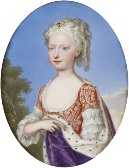 A miniature portrait of a young Princess Louise, by Christian Friedrich Zincke, 1730s (The Royal Collection).