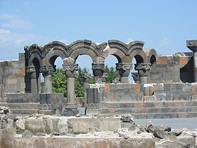 Rebuilt sections of the ruins of Zvartnots Cathedral