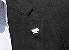 Отличителните знаци на СП върху деловия костюм на служител от СП.