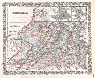1855 J. H. Colton Company map of Virginia that predates the West Virginia partition by seven years. 1855 Colton Map of Virginia - Geographicus - Virginia-colton-1855.jpg