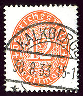 In der Gemeinde Kalkberge 1933 abgestempelte Dienstmarke