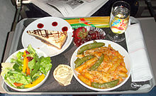 Typical dinner served in Domestic First Class