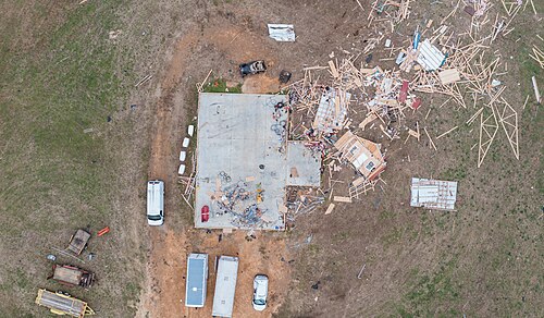 A house destroyed by a tornado in 2021