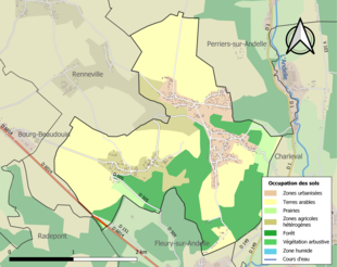 Kolorowa mapa przedstawiająca użytkowanie gruntów.