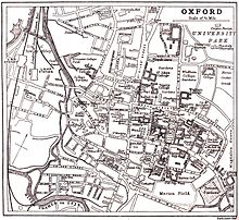 Map of Oxford c. 1900, with the river labelled as River Thames or Isis.