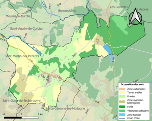 Barevná mapa znázorňující využití půdy.