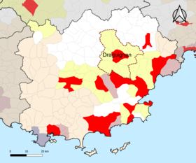 Posizione dell'area di attrazione di Draguignan nel dipartimento del Var.