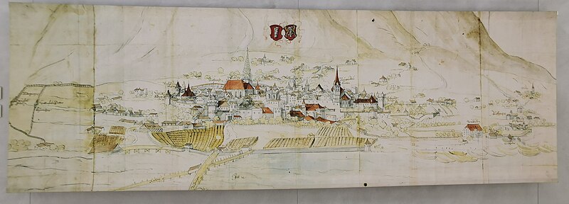 File:AUT — Land Tirol — Bezirk Innsbruck-Land — Hall in Tirol — Burg Hasegg 6 (Münzmuseum, Burklehner,Matthias — Stadtansicht Hall in Tirol 1619) 2021.jpg