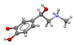 Ball-and-stick model of epinephrine (adrenaline) molecule