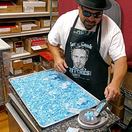 The meth in each episode was blue candy created by the employees at "The Candy Lady".