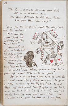 İngiliz Kütüphanesindeki, 1864 tarihli Alice's Adventures Under Ground'un orijinal el yazması kopyasından sayfa