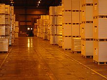 A forklift operator stacking warehouse of goods on pallets in Allentown, Pennsylvania in April 2004 Allentown Project 042.jpg