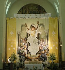 George Yepes' original 1992 mural on display during Easter Vigil services at St. Mary's Catholic Church (Los Angeles) Altar at St. Mary Catholic Church, Los Angeles.JPG