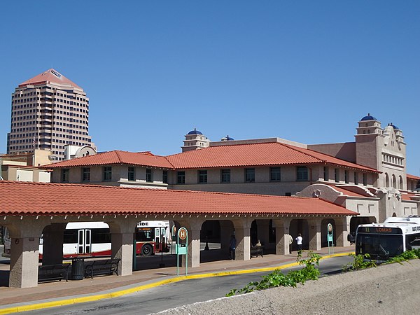 ABQ Ride Bus bay, with Alvarado Building