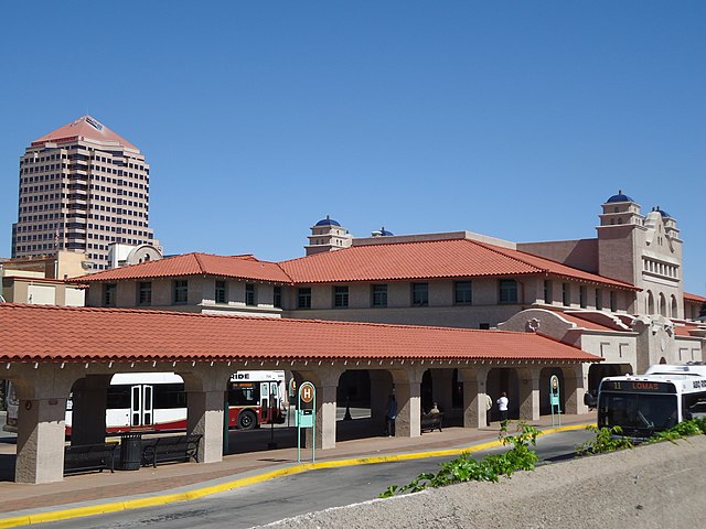 ABQ Ride Bus bay, with Alvarado Building