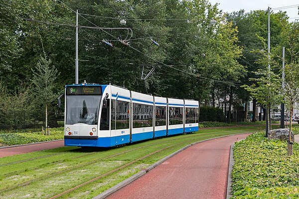 Combino tram in the Plantage neighbourhood, in front of the Wertheimpark