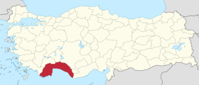 Pozicija provincije Antalya na karti Turske