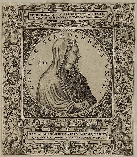 During the Middle Ages, Albanians used several titles for the spouses of Albanian monarchs. Donika Kastrioti was known as the spouse of Gjergj Kastrioti Skanderbeg.