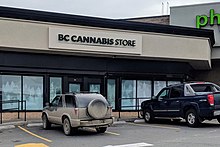 A storefront of a BC Cannabis Store in Kamloops, British Columbia, Canada