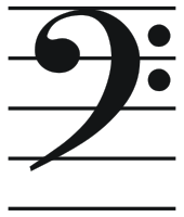 The bass (or F) clef is used for most double bass music. Bass clef.svg