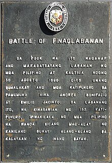 Historical marker created by the National Historical Commission in 1969 to commemorate the battle Battle of Pinaglabanan NHC historical marker.jpg