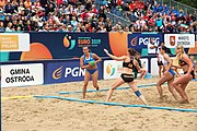 Deutsch: Beachhandball Europameisterschaften 2019 (Beach handball Euro); Tag 6: 7. Juli 2019 – Spiel um Platz Drei, Frauen, Kroatien-Niederlande 0:2 (14:23, 20:22) English: Beach handball Euro; Day 6: 7 July 2019 – Women's Bronze Medal Match – Croatia-Netherlands 0:2 (14:23, 20:22)