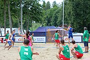 Deutsch: Beachhandball Europameisterschaften 2019 (Beach handball Euro); Tag 3: 4. Juli 2019 – Männer, Platzierungsrunde Gruppe IV, Rumänien-Portugal 2:0 (15:14, 25:24) English: Beach handball Euro; Day 3: 4 July 2019 – Men Consolation Round Group IV – Romania-Portugal 2:0 (15:14, 25:24)